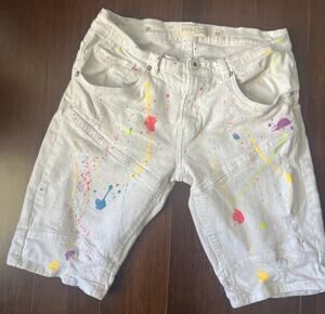 Evolution In Design White Denim Paint Splatter Shorts Streetwear 30w S